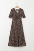 Reversible Two Way Wear Leopard Floral Print V Neck A Line Slit Midi Dress